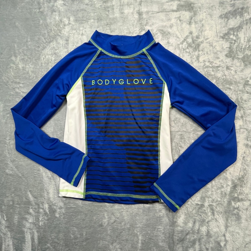 Body Glove Rash Guard Boys Size 12 Blue White Long Sleeve Swim‎ Shirt Striped